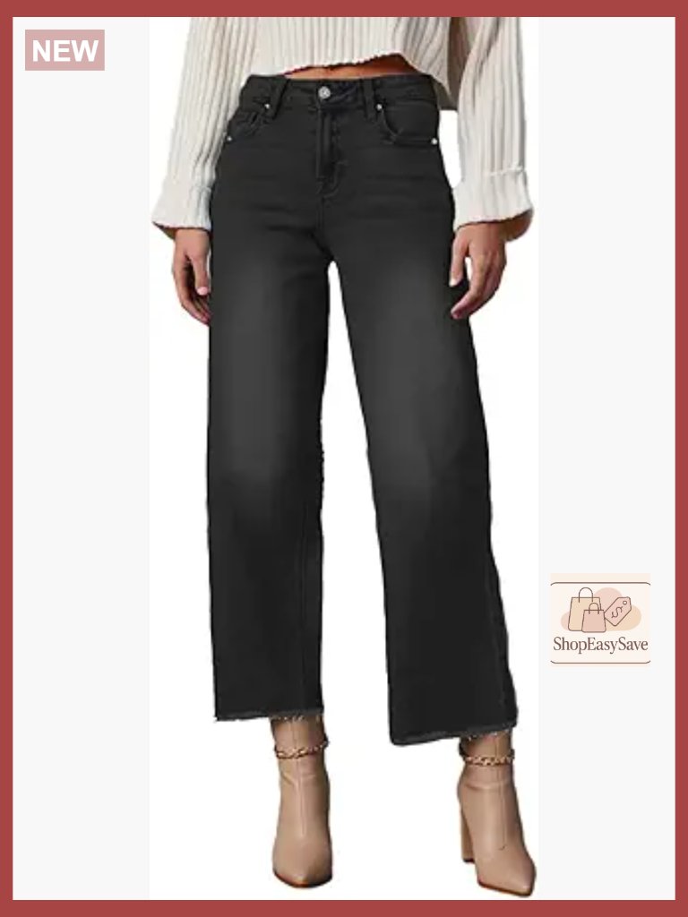 High Waisted Wide Leg Jeans Stretchy Cropped Flare Denim Pants Y2k Chic